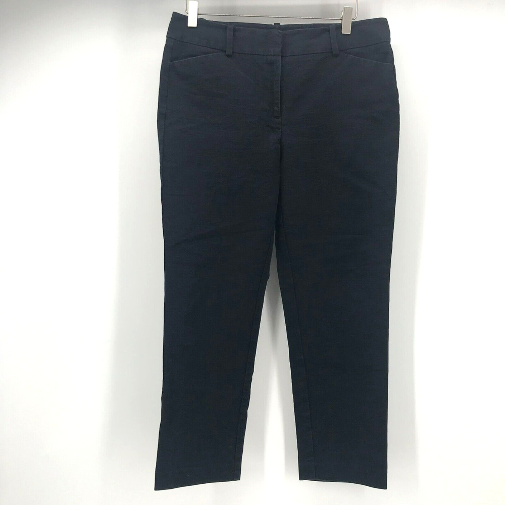 Ann Taylor Signature Crop Pant Womens 8 Navy Blue Flat Front Cotton Stretch